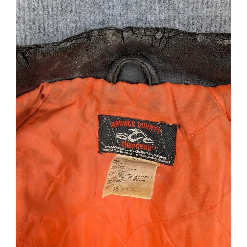 Vintage Orange County Choppers Bomber Jacket Kids 10 12 Faux Leather Y2K Biker